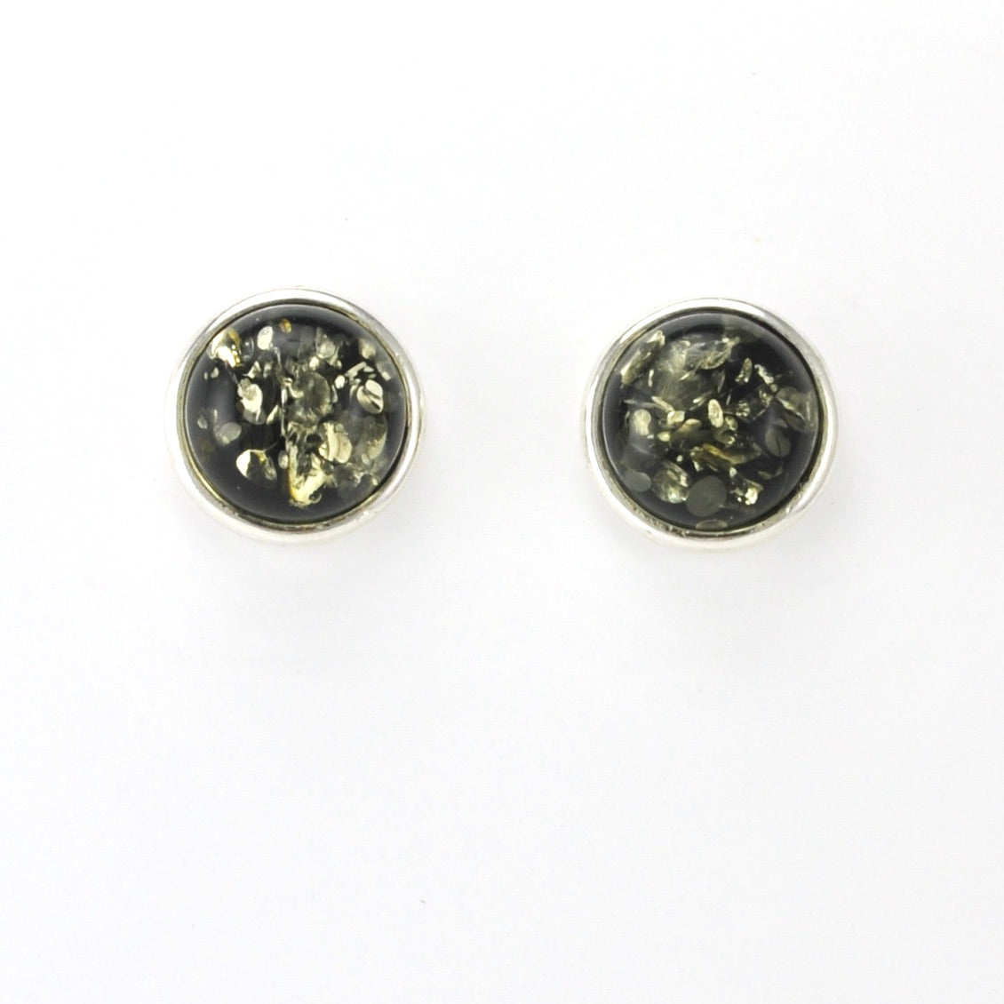 Alt View Sterling Silver Green Amber Round Post Earrings