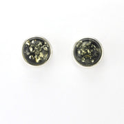 Alt View Sterling Silver Green Amber Round Post Earrings