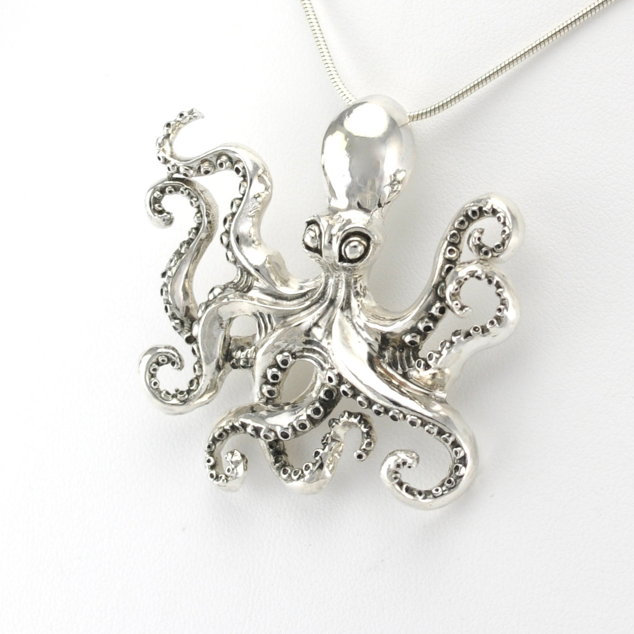 Side View Sterling Silver Octopus Large Pendant