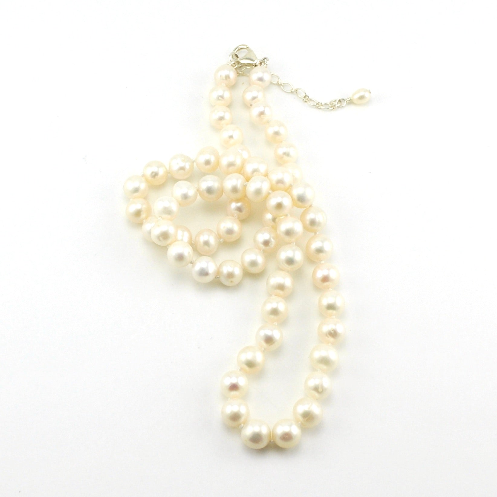 Alt View Sterling Silver 7mm White Pearl Necklace