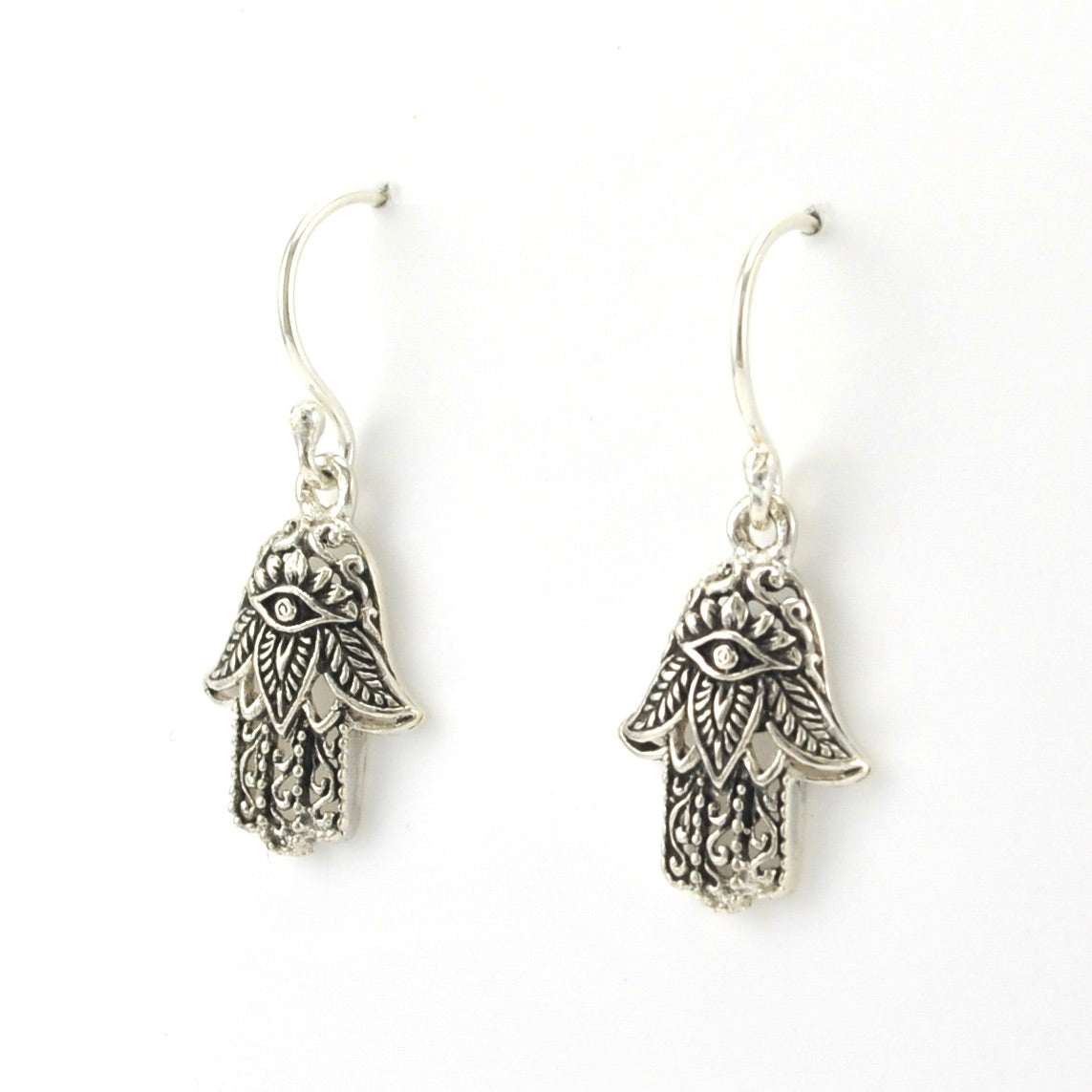 Side View Sterling Silver Hamsa Dangle Earrings