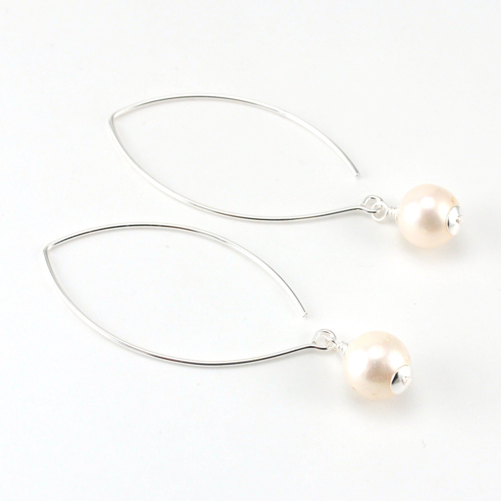 Sterling Silver White Pearl Long Drop Earrings
