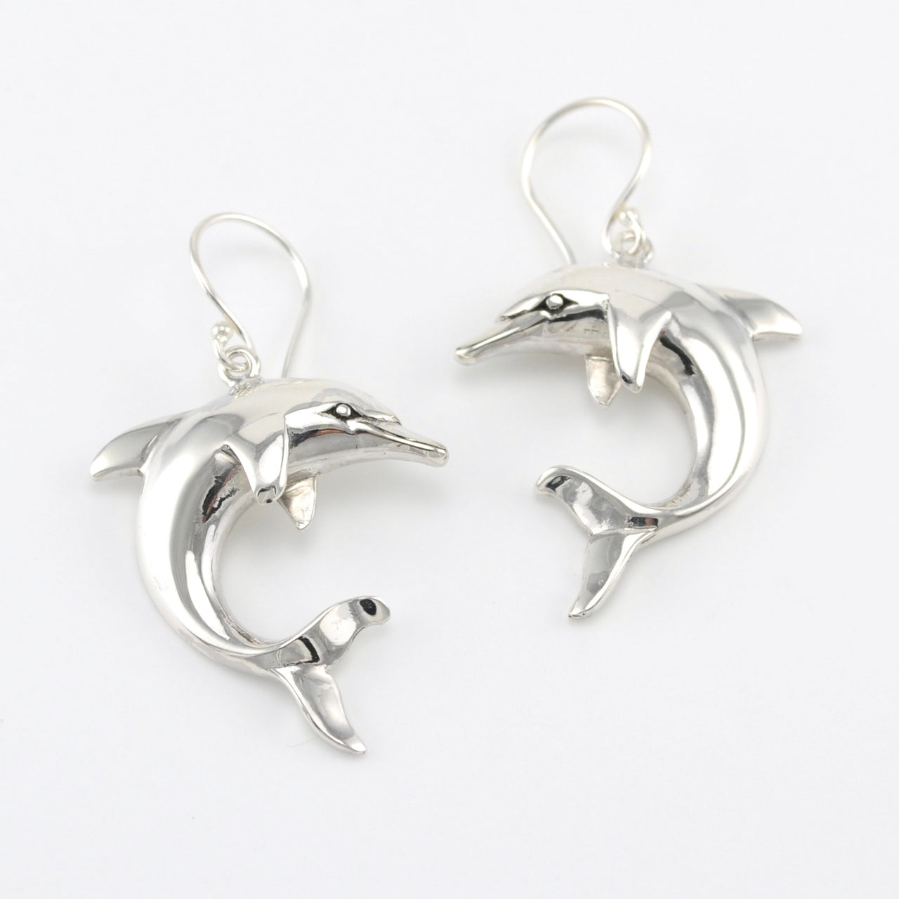 Sterling Silver Dolphin Large Dangle Earrings