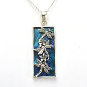 Alt View Sterling Silver Blue Abalone 3 Dragonfly Rectangle Necklace