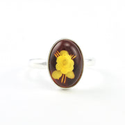 Sterling Silver Baltic Amber Intaglio Rose Ring