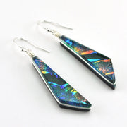 Sterling Silver Dichroic Glass Rainbow Green Comet Dangle Earrings