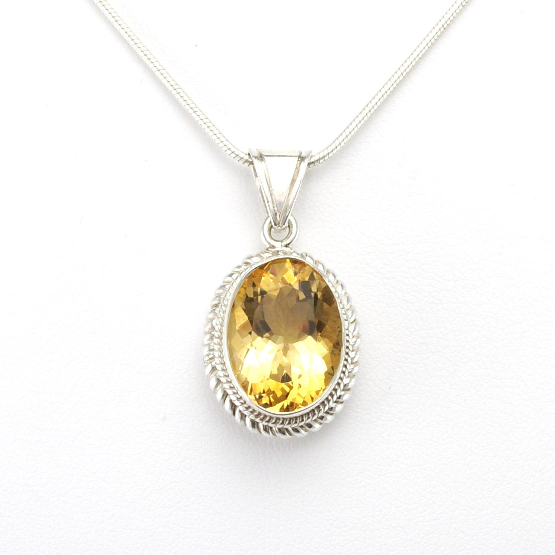 Sterling Silver Citrine 12x16mm Oval Pendant