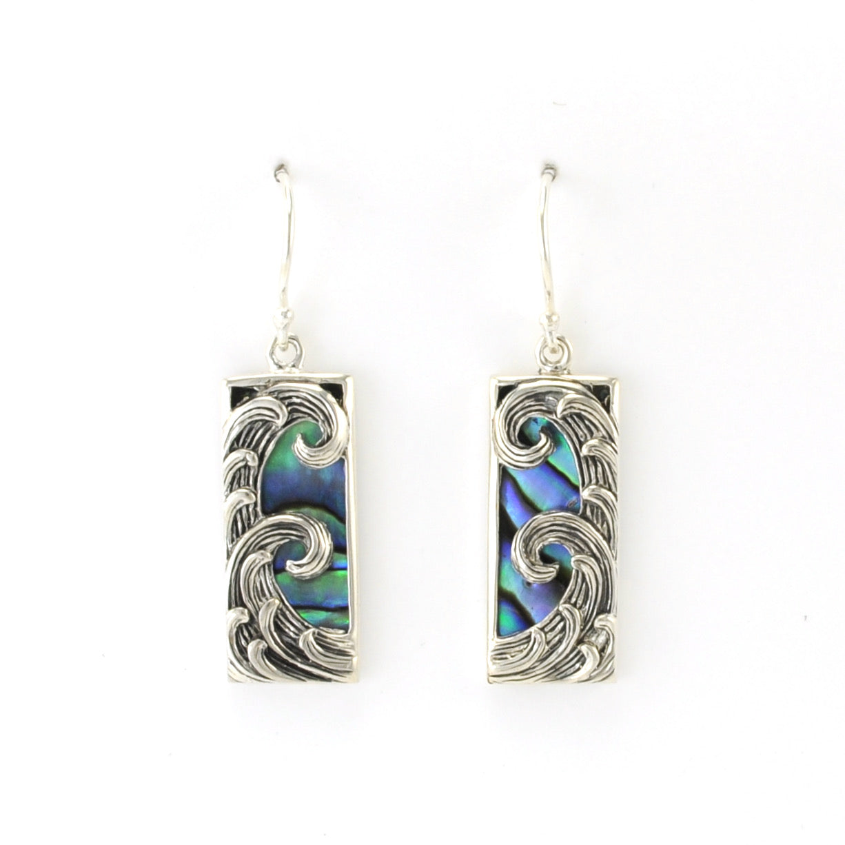 Sterling Silver Abalone Rectangle Wave Earrings