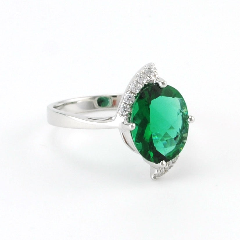 Alt View Sterling Silver Created Emerald 2.7ct CZ Ring