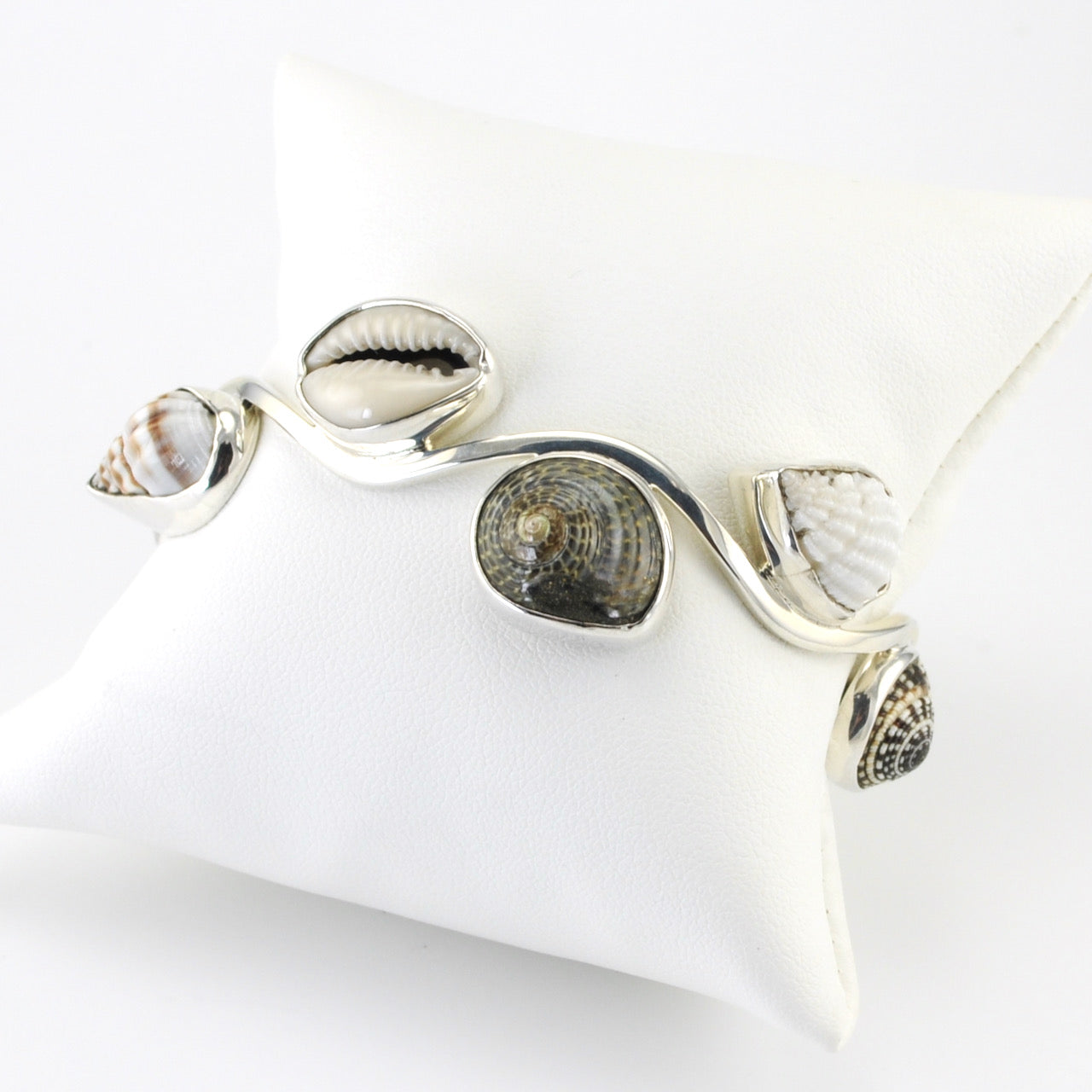 Alt View Silver Sea Shell Wave Cuff Bracelet