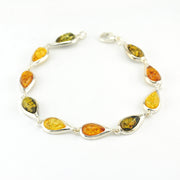 Silver Multicolored Amber Tear Link Bracelet