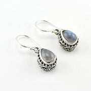 Silver Moonstone Tear Bali Dangle Earrings