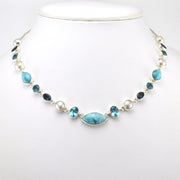 Silver Larimar Topaz and Pearl Necklace