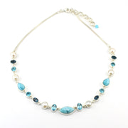 Alt View Silver Larimar Topaz and Pearl Necklace