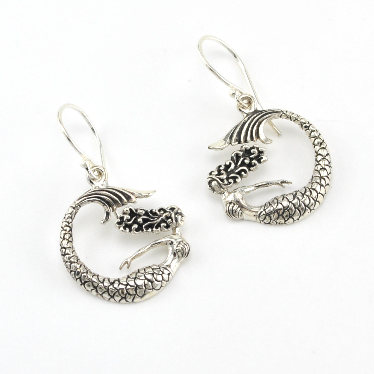 Silver Mermaid Spiral Dangle Earrings