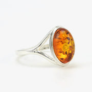 Side View Sterling Silver Amber Oval Ring