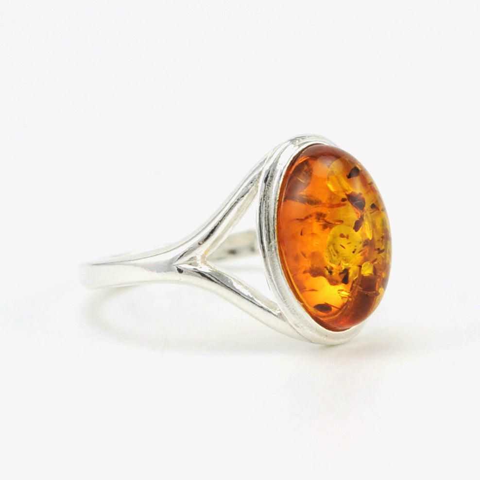 Sterling Silver Amber Oval Ring