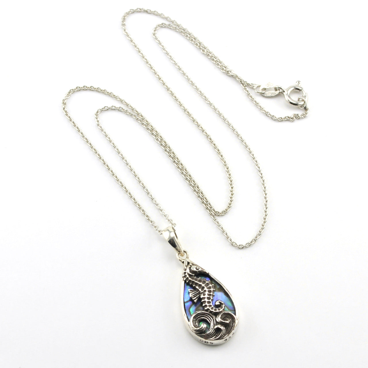 Sterling Silver Abalone Seahorse Tear Necklace