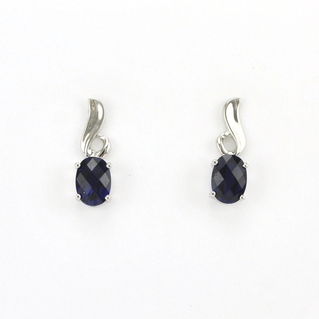 Sterling Silver Created Sapphire 2.1ct Post Earrings