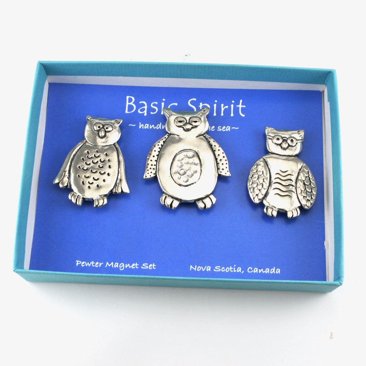 Handcrafted Pewter Owl Magnet Set