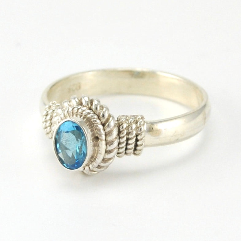 Alt View Sterling Silver Blue Topaz 4x6mm Oval Rope Ring