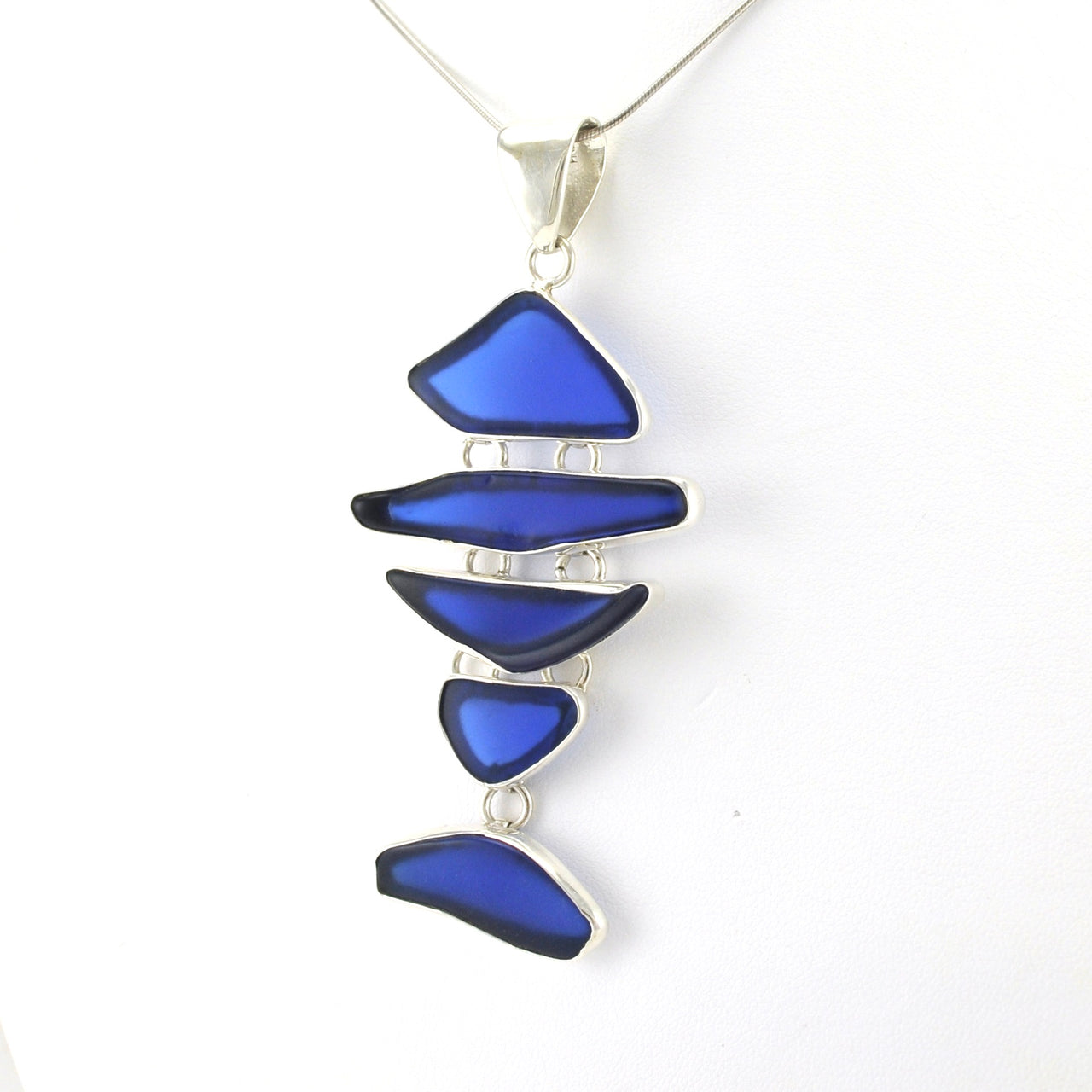 Side View Sterling Silver Recycled Glass Cobalt Fish Pendant