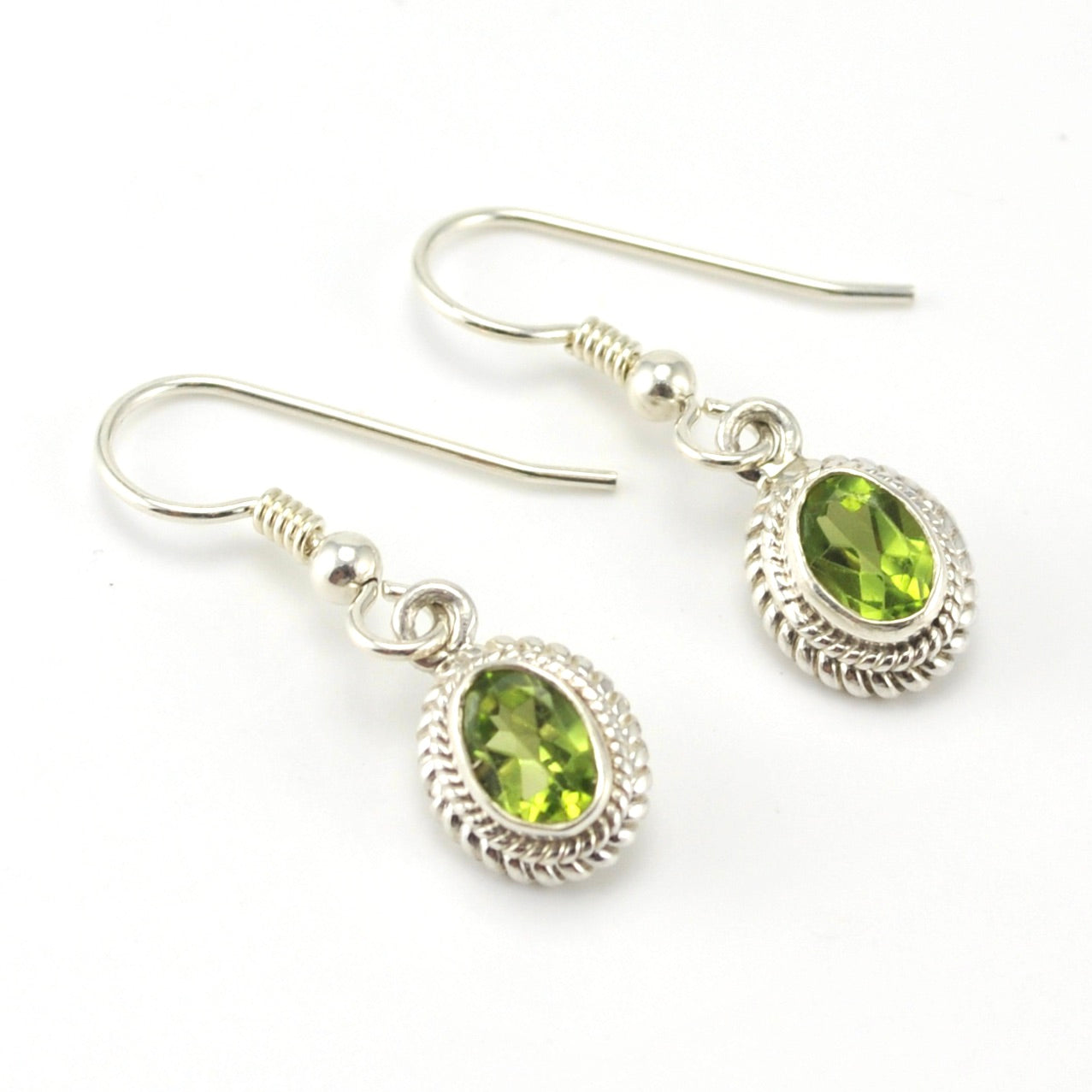Sterling Silver Peridot 5x7mm Oval Dangle Earrings