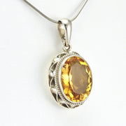 Side View Sterling Silver Citrine 12x16mm Oval Pendant