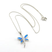 Sterling Silver Created Opal CZ Dragonfly Necklace