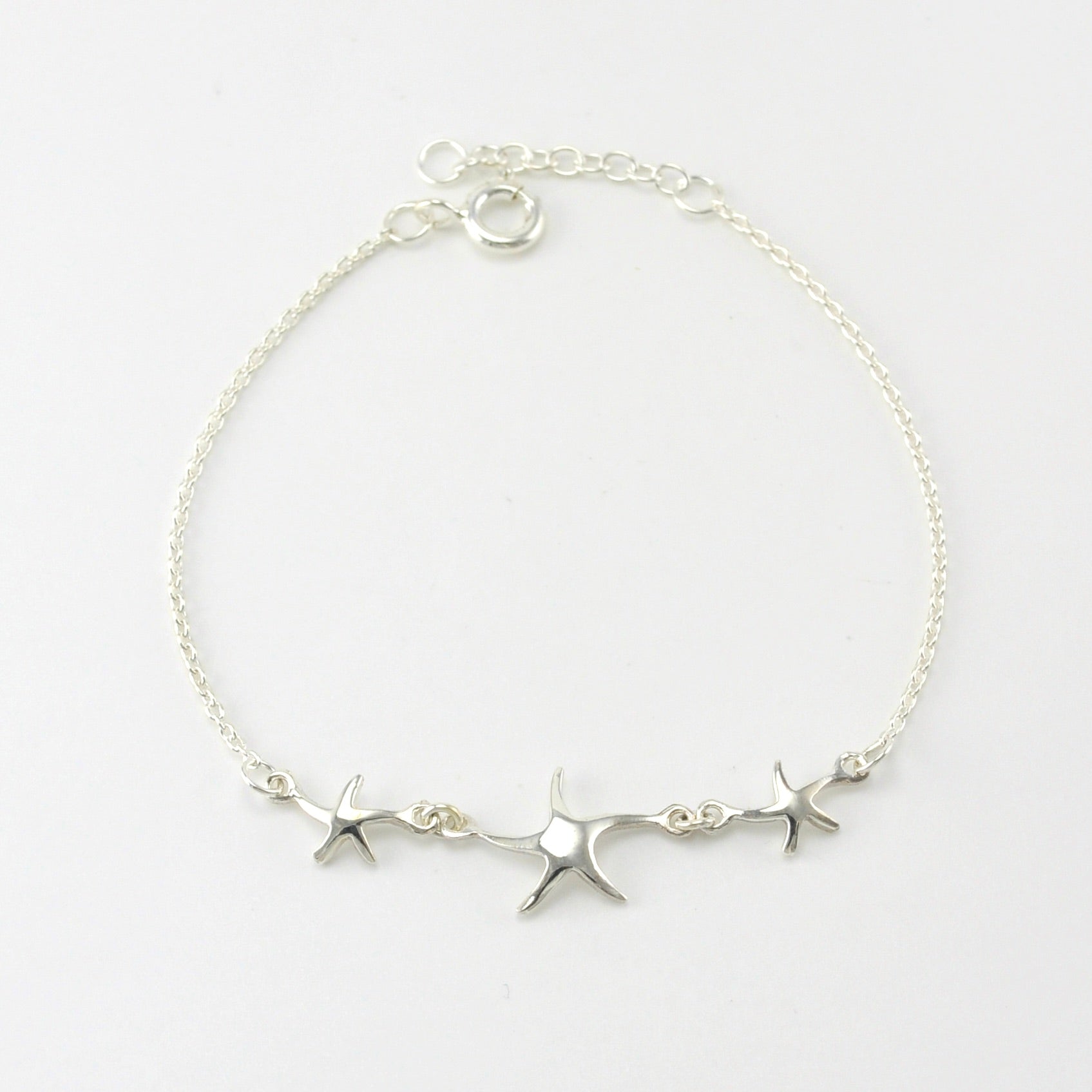 Sterling Silver 3 Starfish Link Bracelet