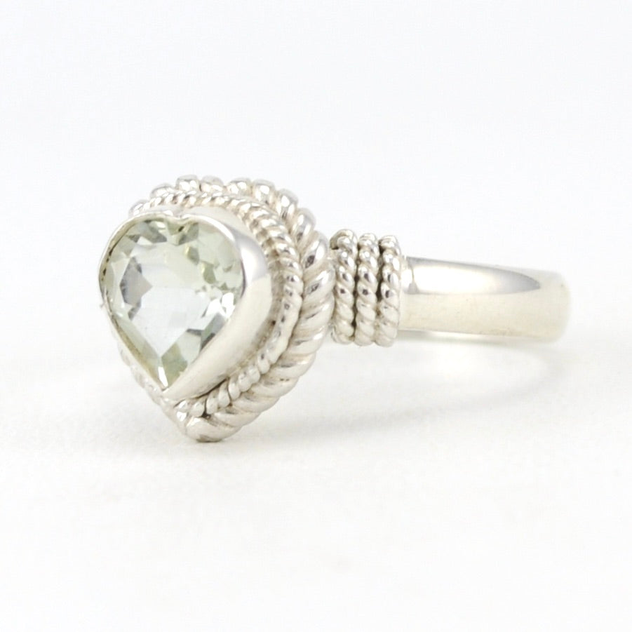 Side View Sterling Silver Green Amethyst 7mm Heart Ring