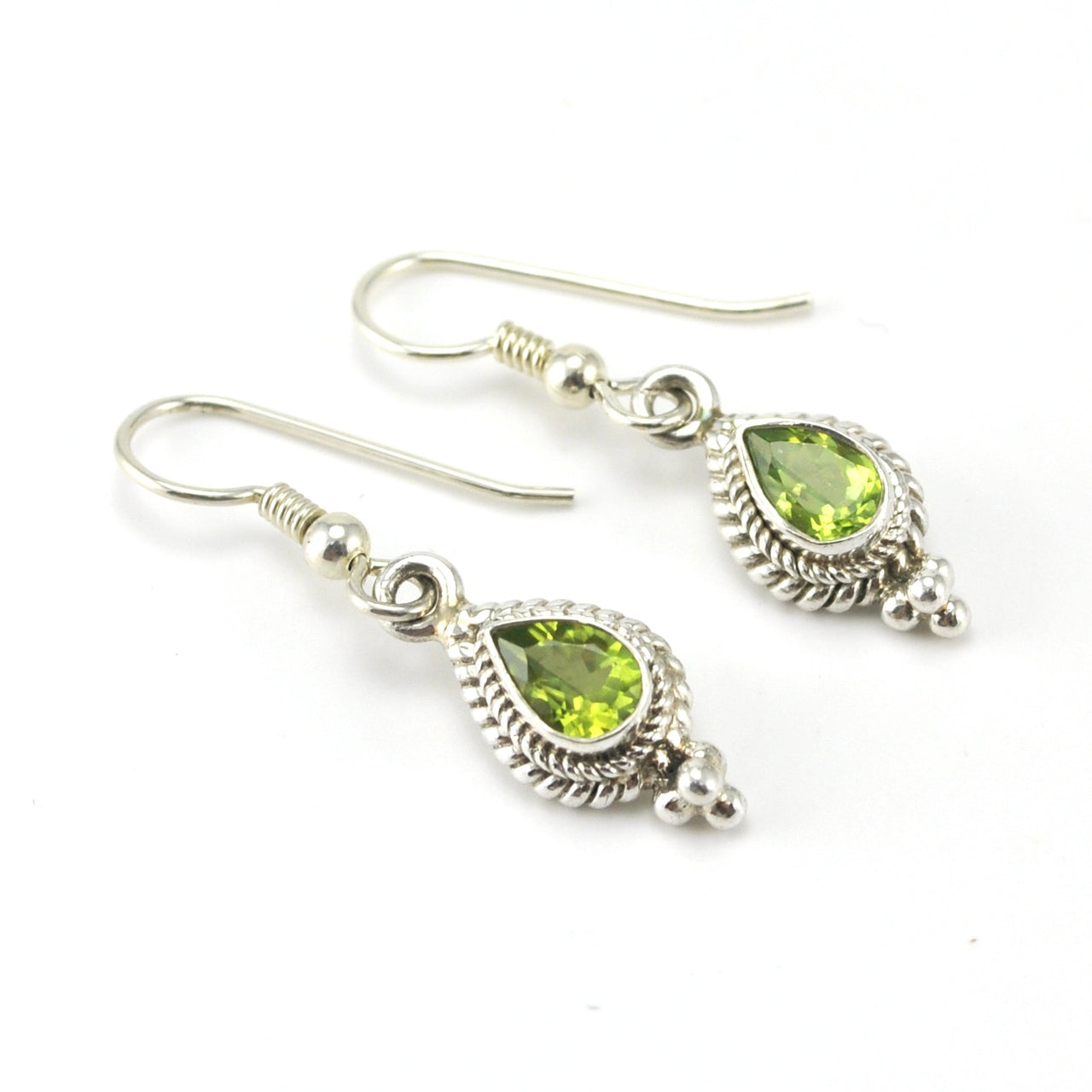 Sterling Silver Peridot 5x7mm Teardrop Dangle Earrings