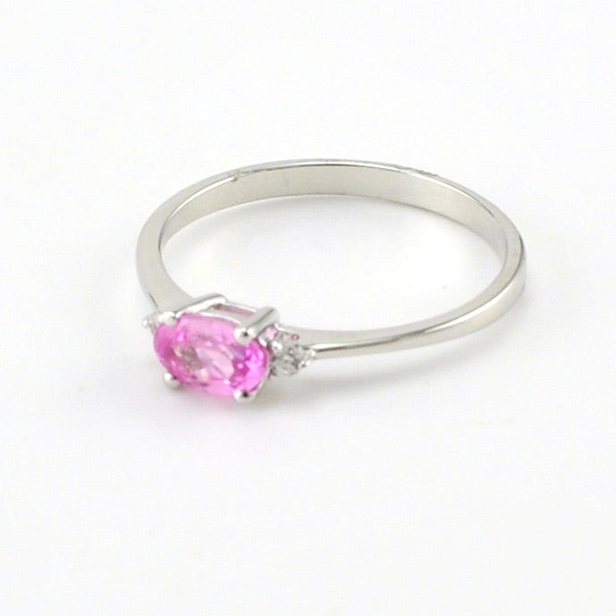 Side View Sterling Silver Created Pink Sapphire .5ct CZ Ring