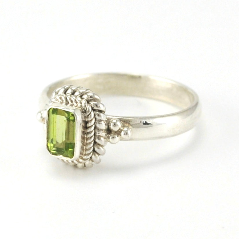 Side View Sterling Silver Peridot 4x6mm Rectangle Ring