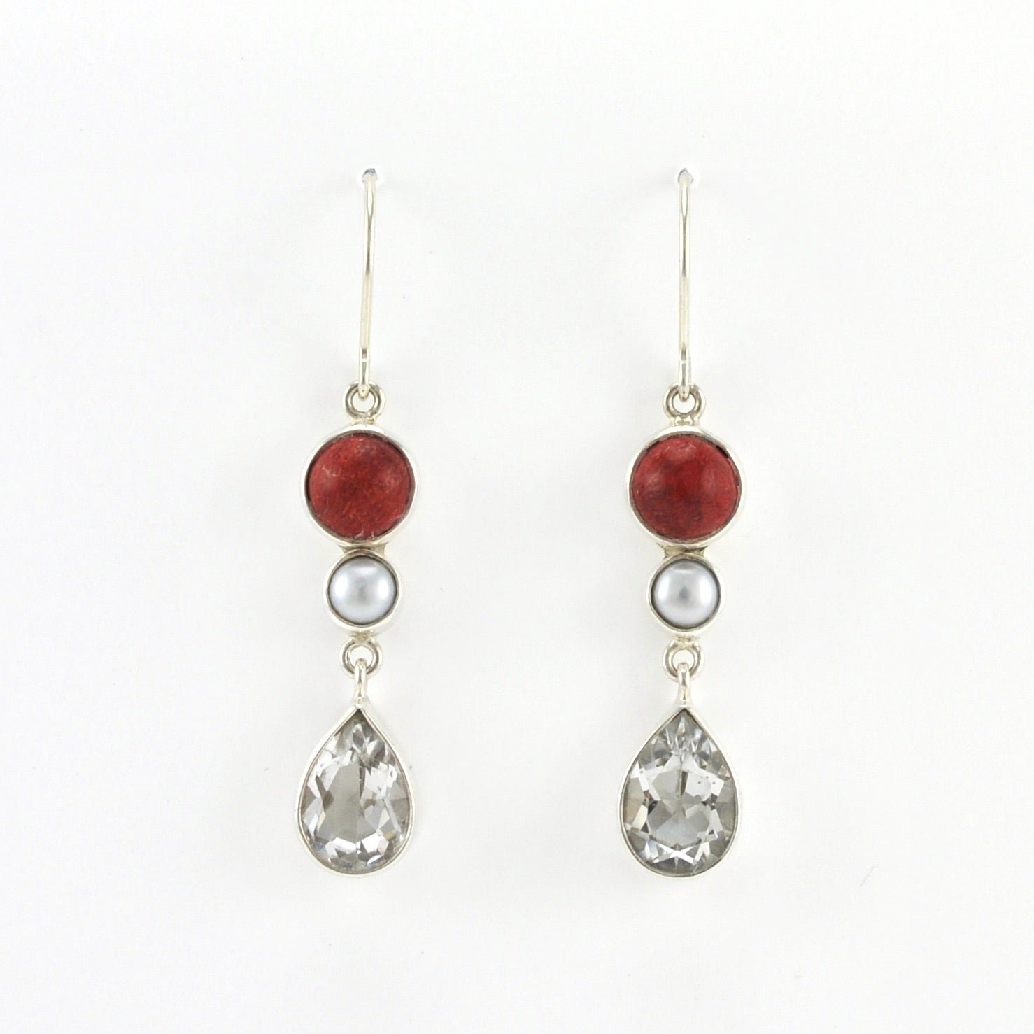 Alt View Sterling Silver Coral Pearl White Topaz Earrings