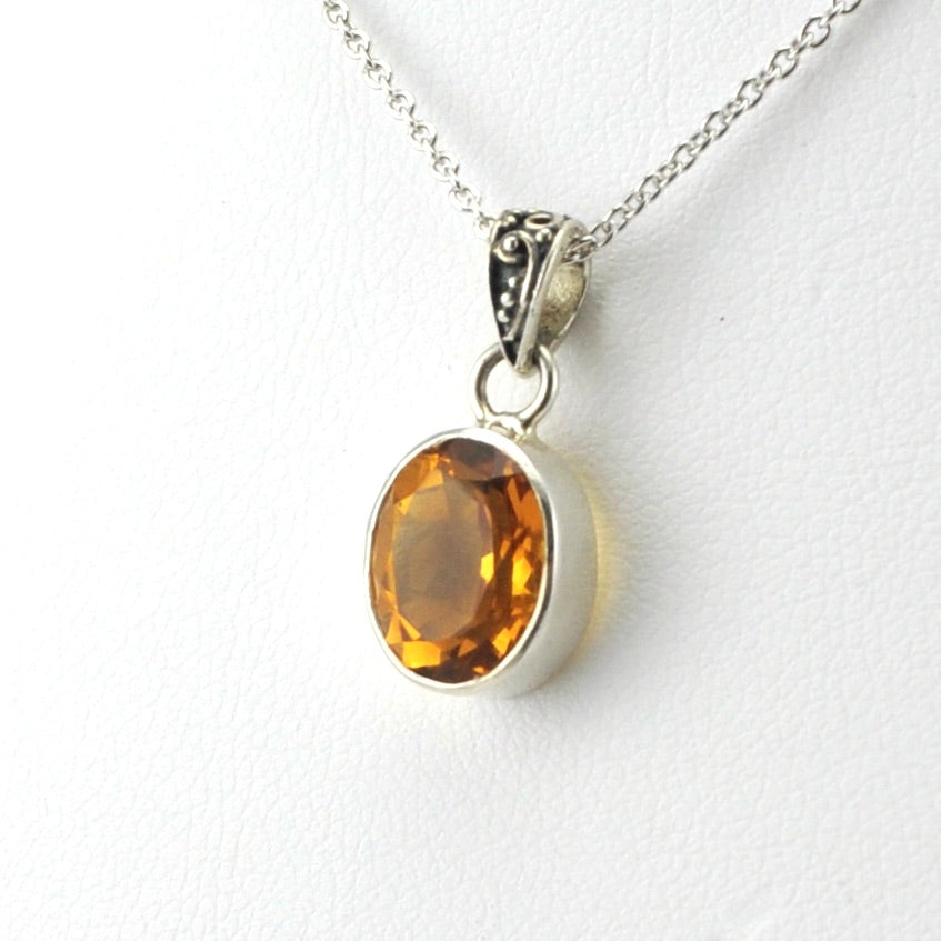 Side View Sterling Silver Citrine 8x10mm Oval Necklace