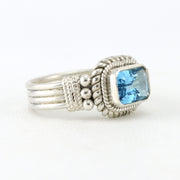 Side View Sterling Silver Blue Topaz 6x8mm Rectangle Ring