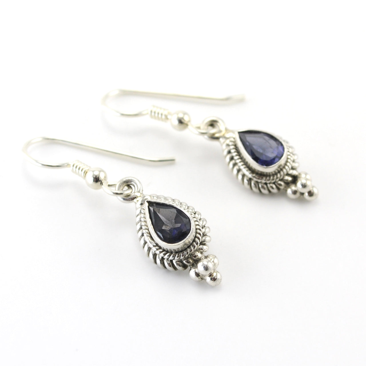 Sterling Silver Iolite 5x7mm Teardrop Dangle Earrings