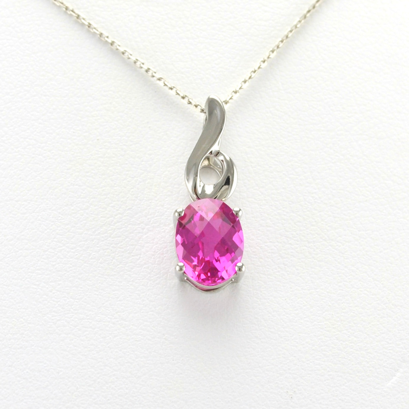 Alt View Sterling Silver Created Pink Sapphire 2.5ct Oval Necklace