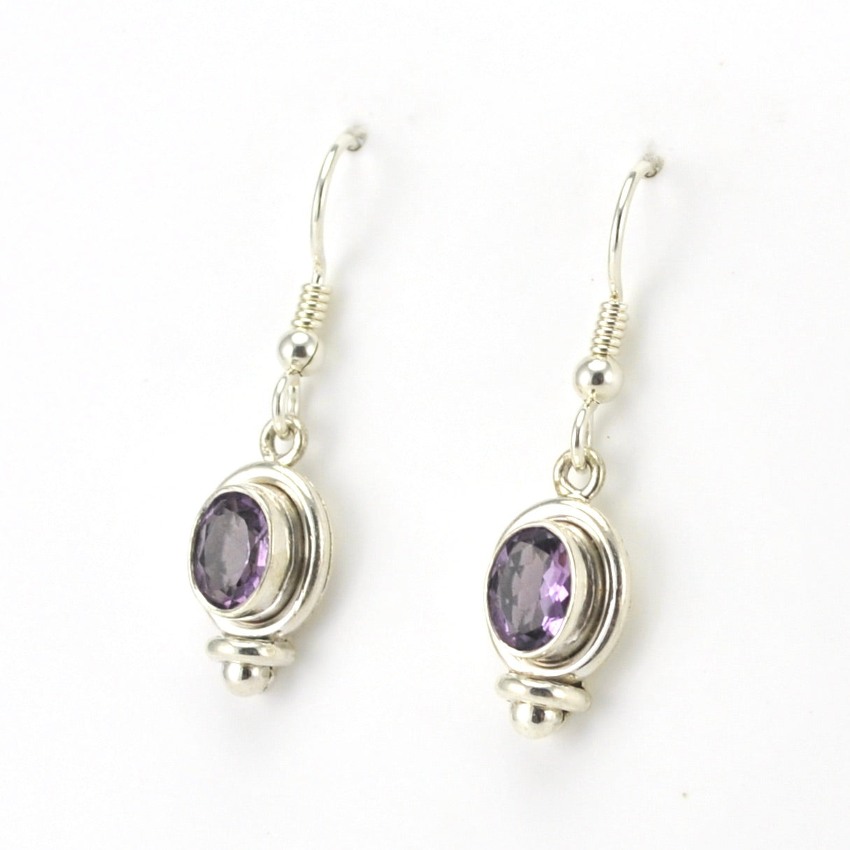 Side View Sterling Silver Amethyst 5x7mm Dangle Earrings