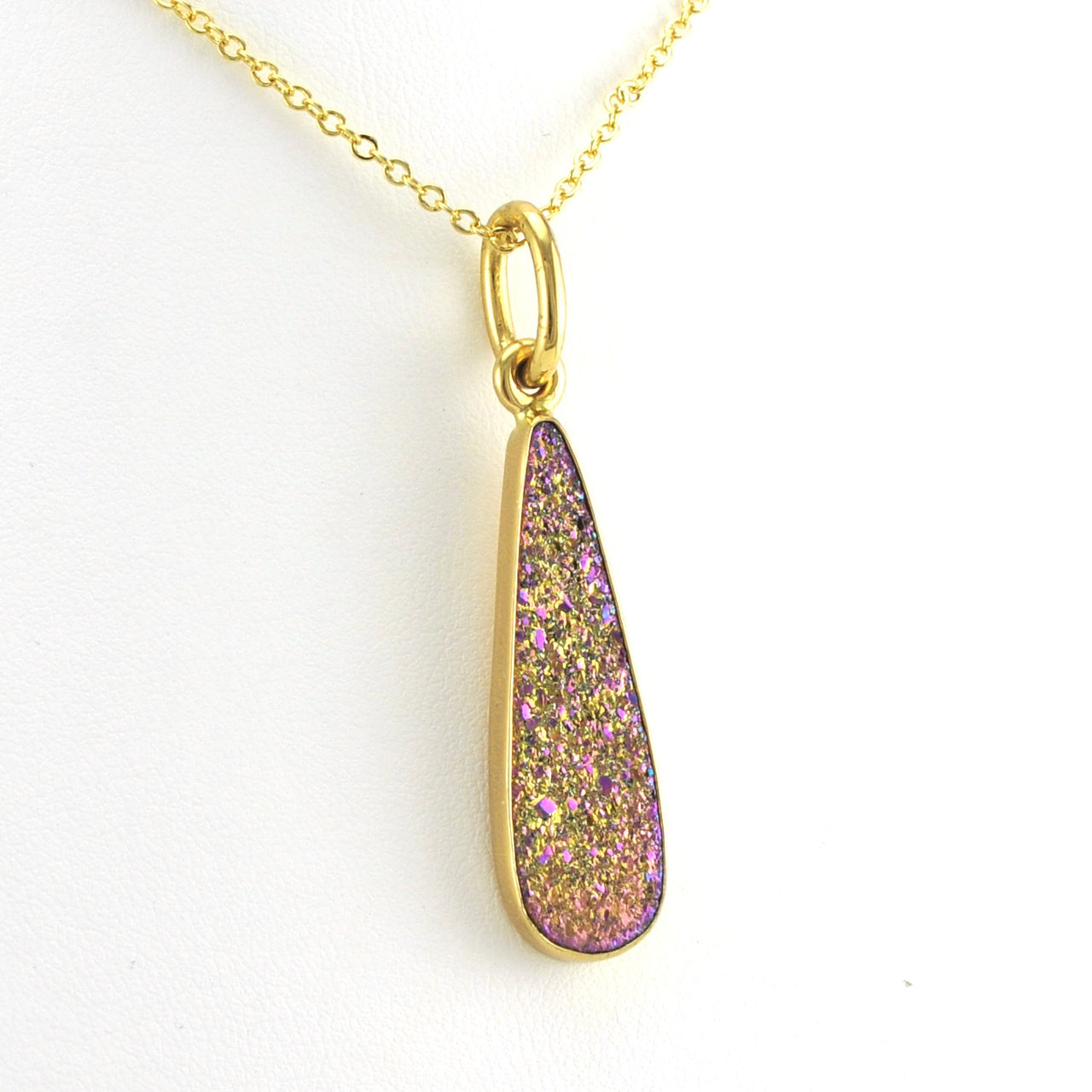 Alt View Alchemía Rainbow Druzy Agate Tear Pendant