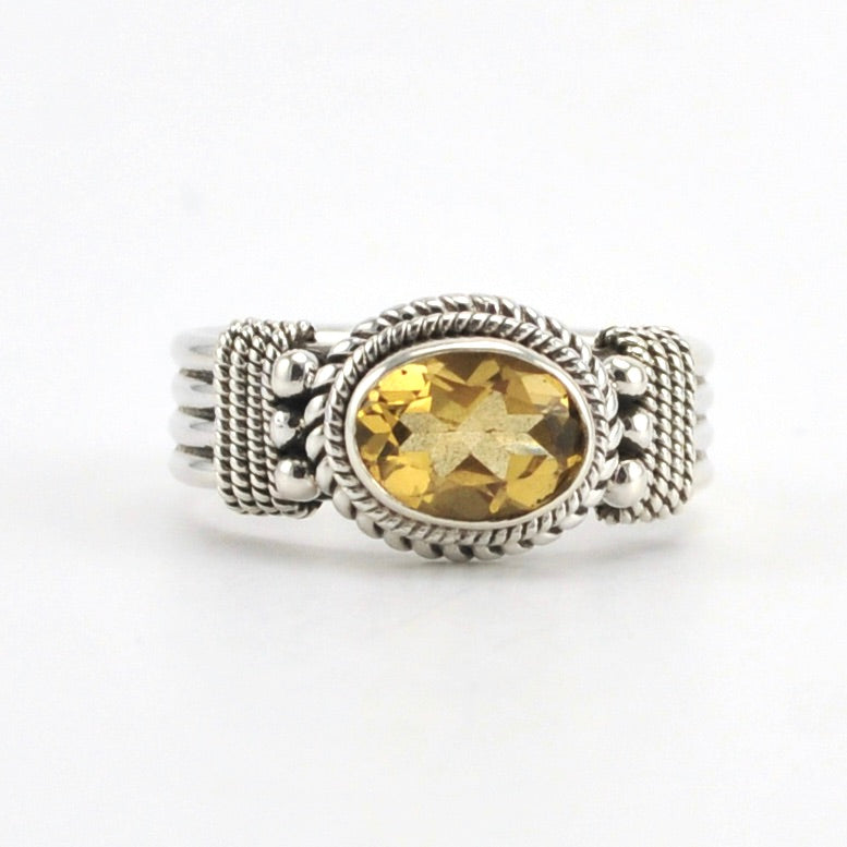 Sterling Silver Citrine 6x8mm Oval Ring Size 7