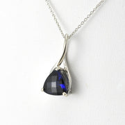 Side View Sterling Silver Created Sapphire Trillion 3.4ct Necklace