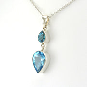 Side View Sterling Silver Blue Topaz Pear Tear Necklace