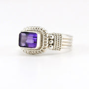 Side View Sterling Silver Amethyst Rectangle Ring