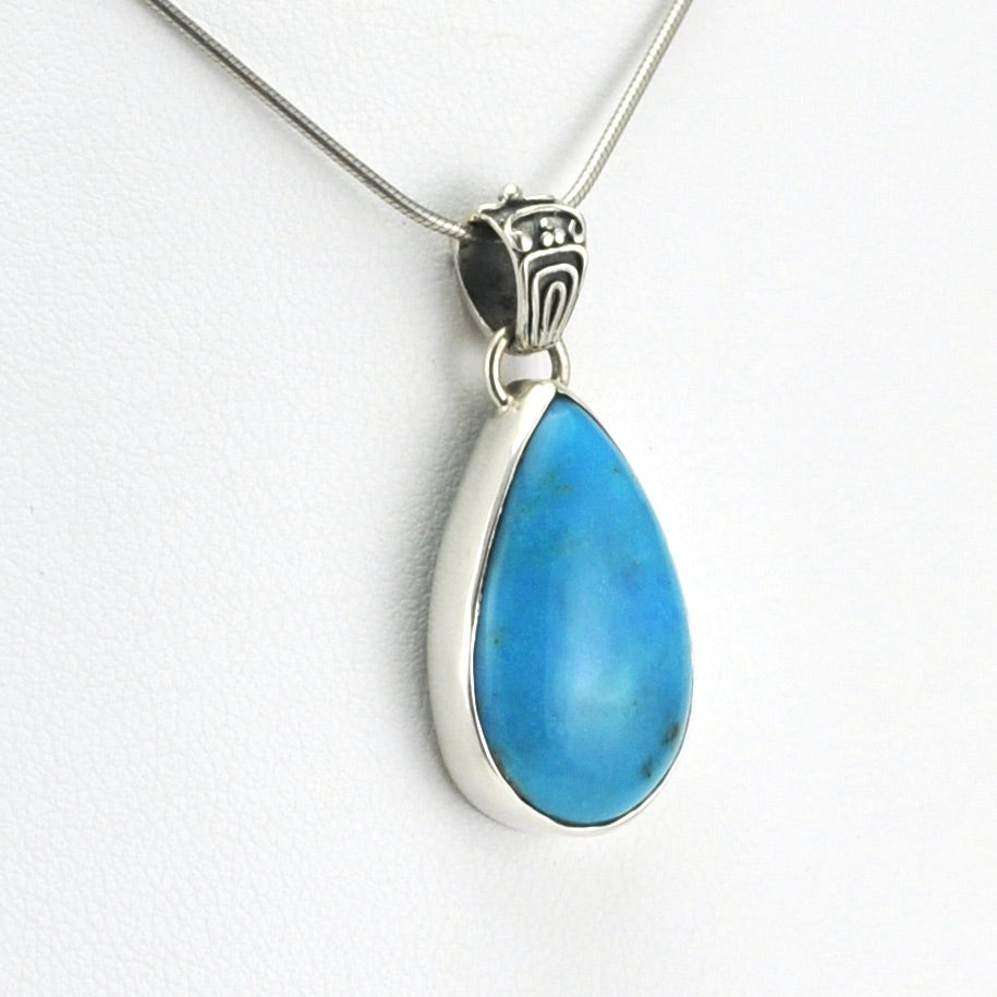 Side View Sterling Silver Arizona Turquoise 18x22mm Tear Pendant