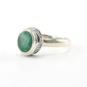 Sterling Silver Emerald 5x7mm Oval Bali Ring