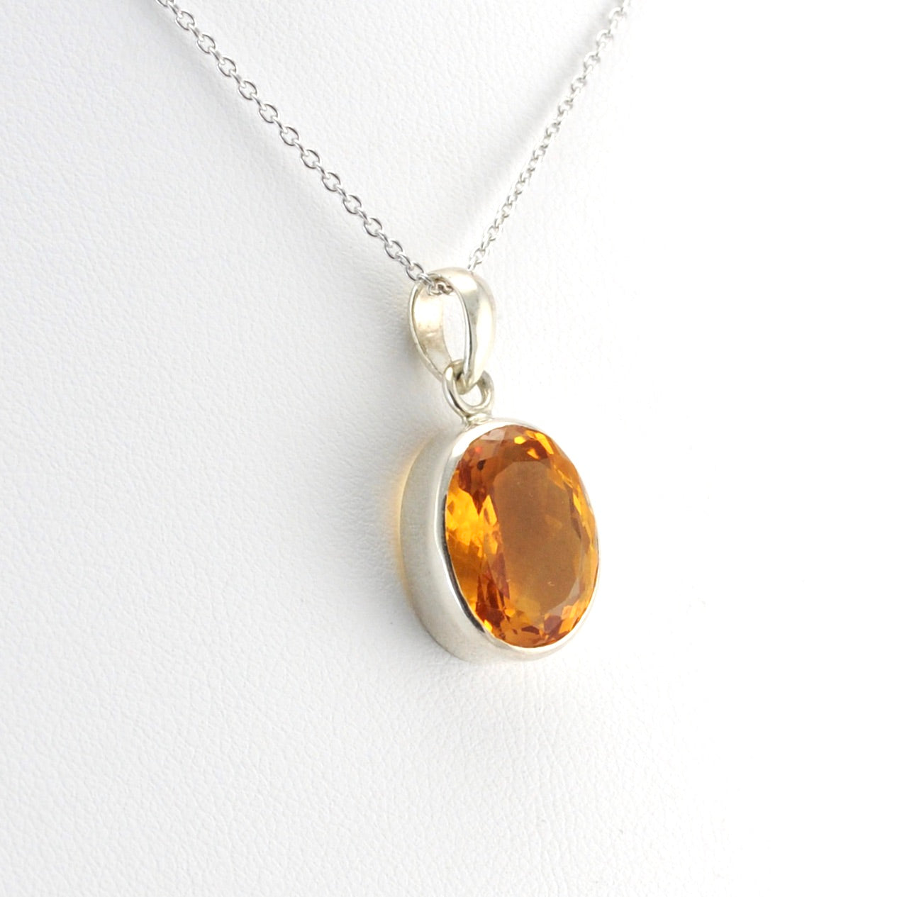 Side View Sterling Silver Citrine 10x14mm Oval Pendant