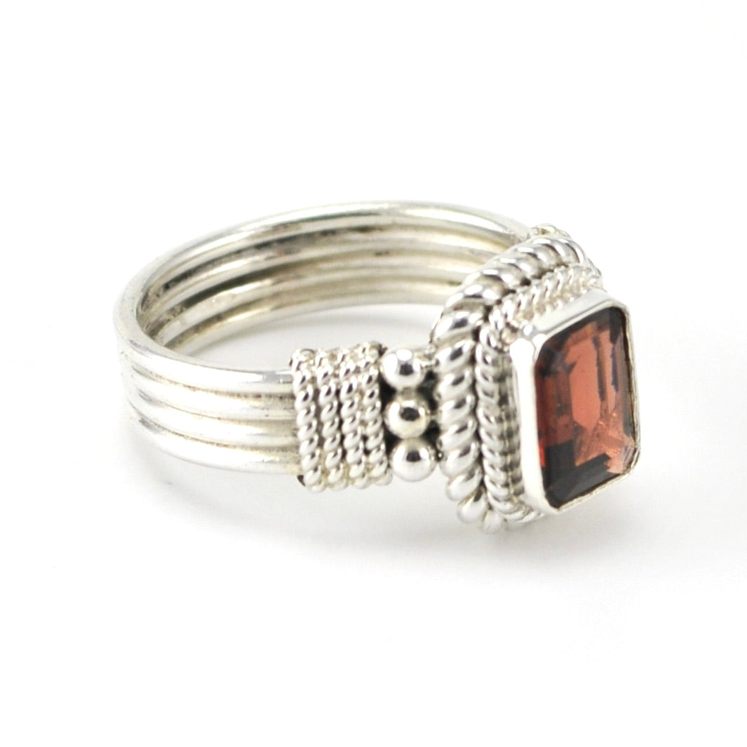 Side View Sterling Silver Garnet 6x8mm Rectangle Ring