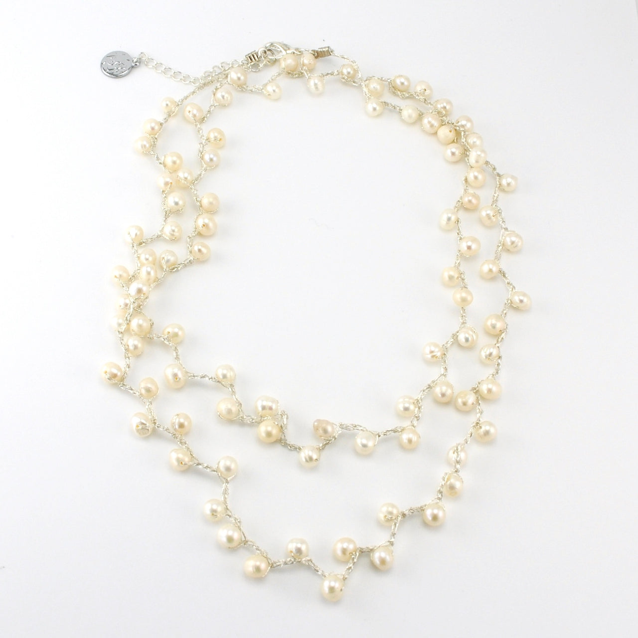 Japanese Silk 34" White Pearl Necklace